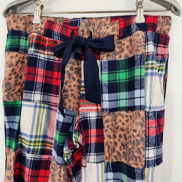 Aerie Flannel Patchwork Pajama Pants Womens Size Medium Plaid Leopard - Picture 2 of 5